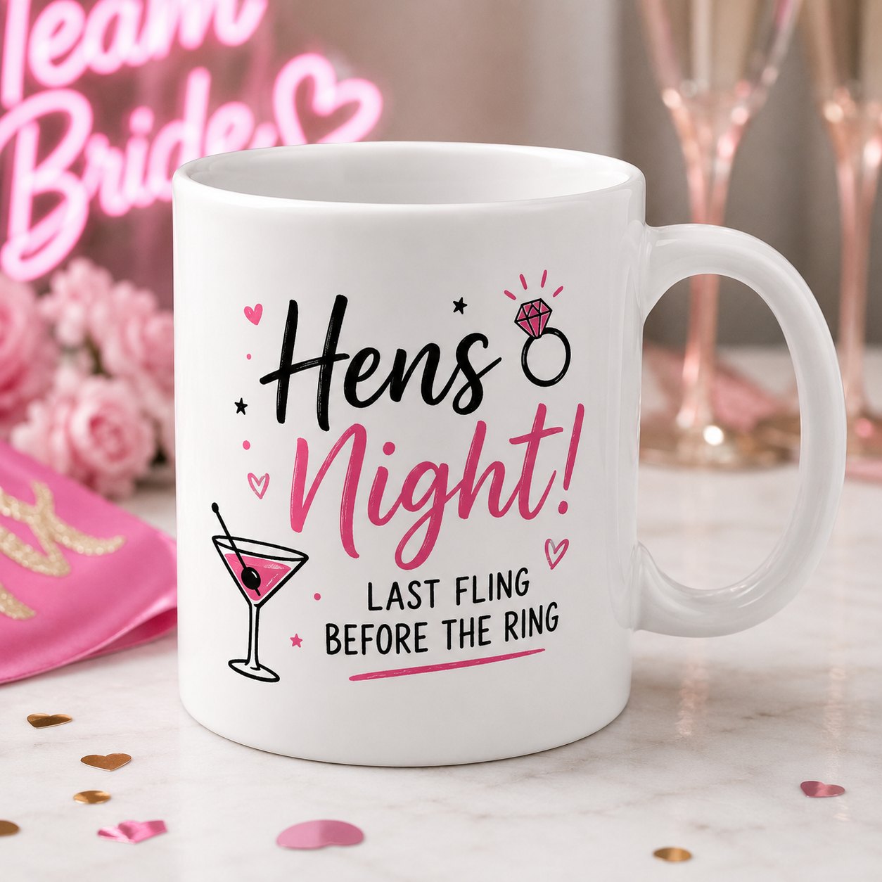 Custom bucks and hens party mugs — personalised and funny